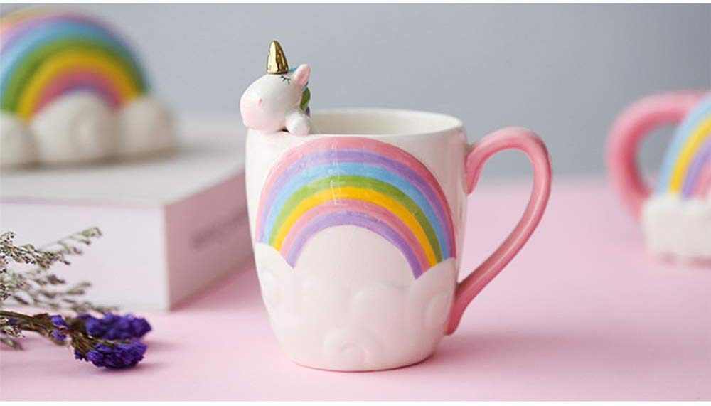 3D Unicorn Mug With handle rainbow Ceramic Coffee tea Cup Cute Cartoon Unicorn Mugs Novelty Porcelain milk Cup