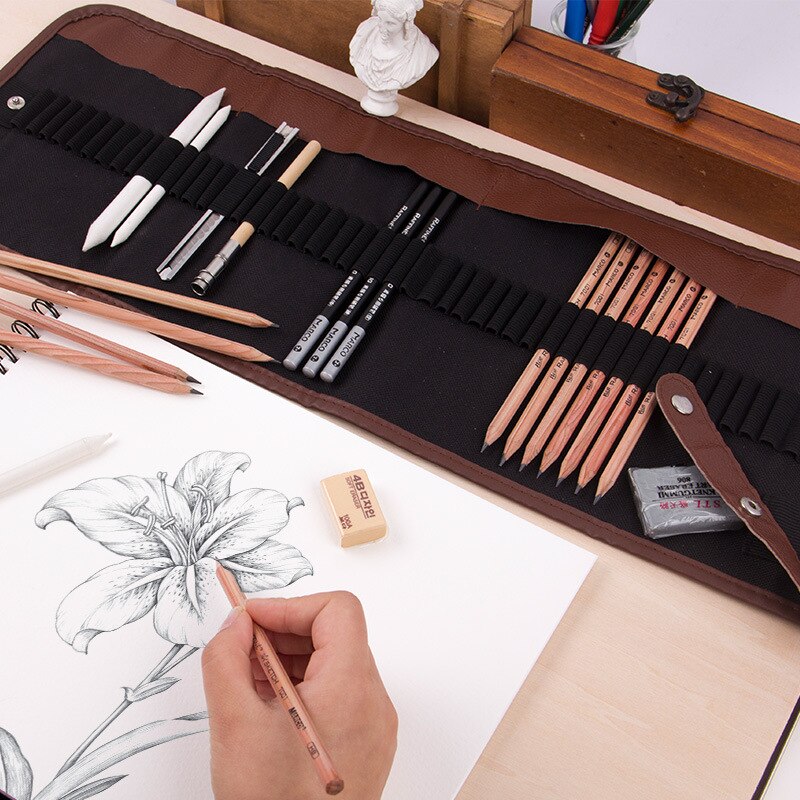 Juego de bocetos profesionales, 29 Uds., Set de dibujo, lápices de madera, bolsas de lápices, material artístico para estudiantes y escuela de pintor