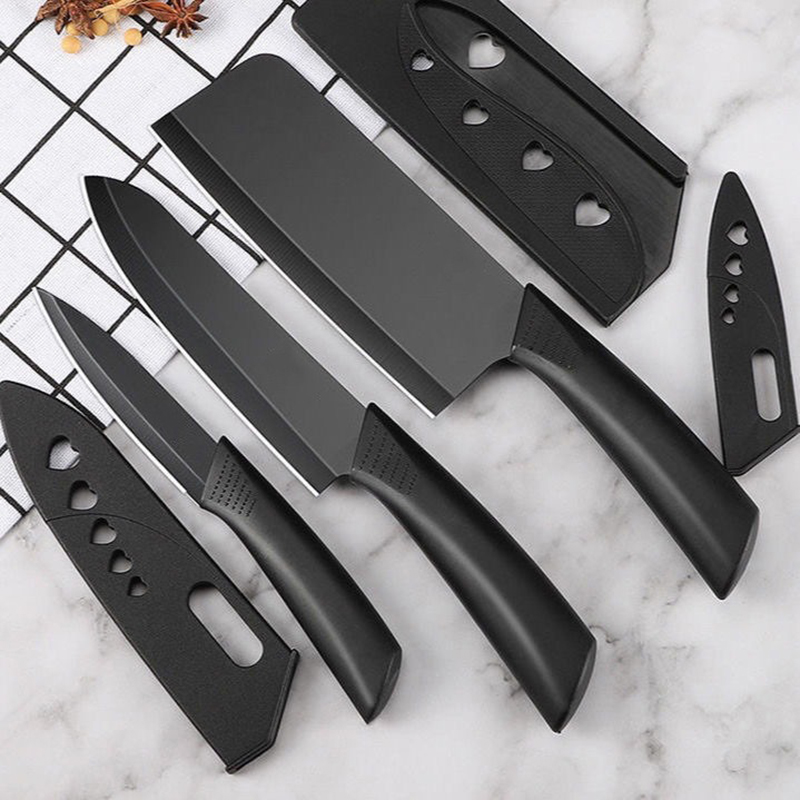 Juego de cuchillos de cocina de acero inoxidable con mango de plástico antideslizante negro, cuchillo para cortar fruta, cuchillo multifuncional para el hogar