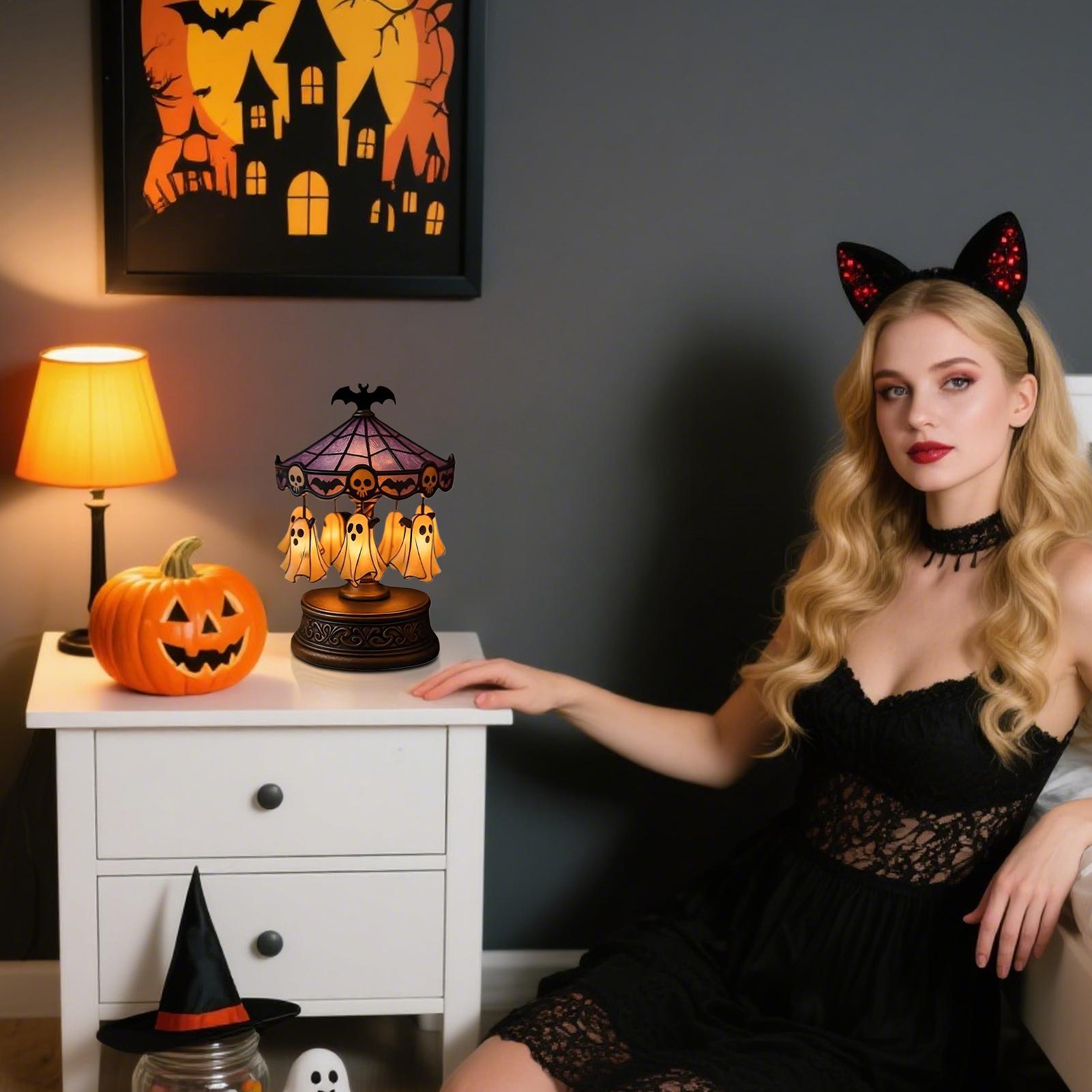 Lampa Nocna Karuzela Duchów, Ładowalna, klasyczny, Halloweenowa, Antyczna, Straszna, Pływająca Dekoracja Stołu z Duchem na Halloween