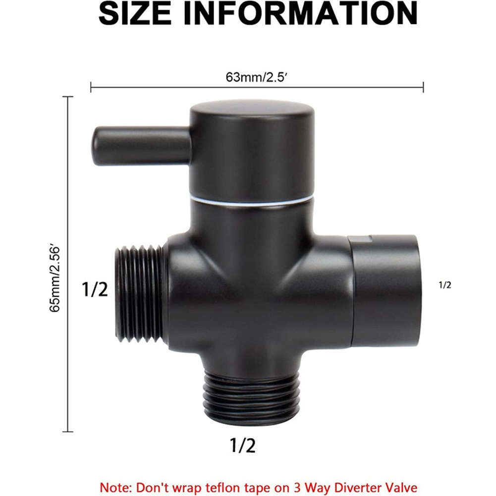 Válvula desviadora de latón de 3 vías G1/2 pulgadas, convertidor adaptador en T negro para conector de grifo de agua de ducha, separador de agua para grifo de baño