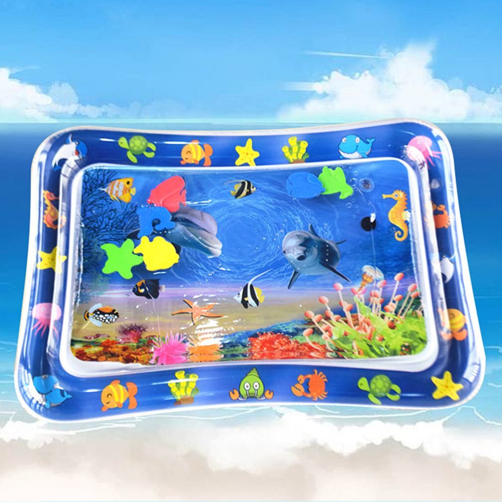 Water Mat Baby Inflatable Patted Pad Baby Inflatable Water Cushion Infant Play Mat Toddler Funny Pat Pad Toys: Square dolphin