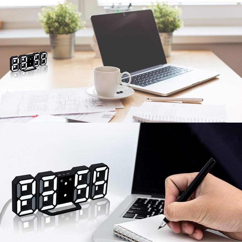 Smart 3d Digital Clock Alarm Clock Digital Wall Clock Alarm Clock Clock Electronic Large Temperature LED Clock C0T6