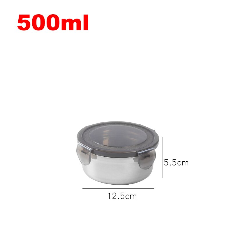 0.39- 3.7L Kids School Bento Box Rvs Afdichting Lekvrij Picknick Voedsel Container Metalen Draagbare Reizen Lunchbox Dining: 500ml- Round