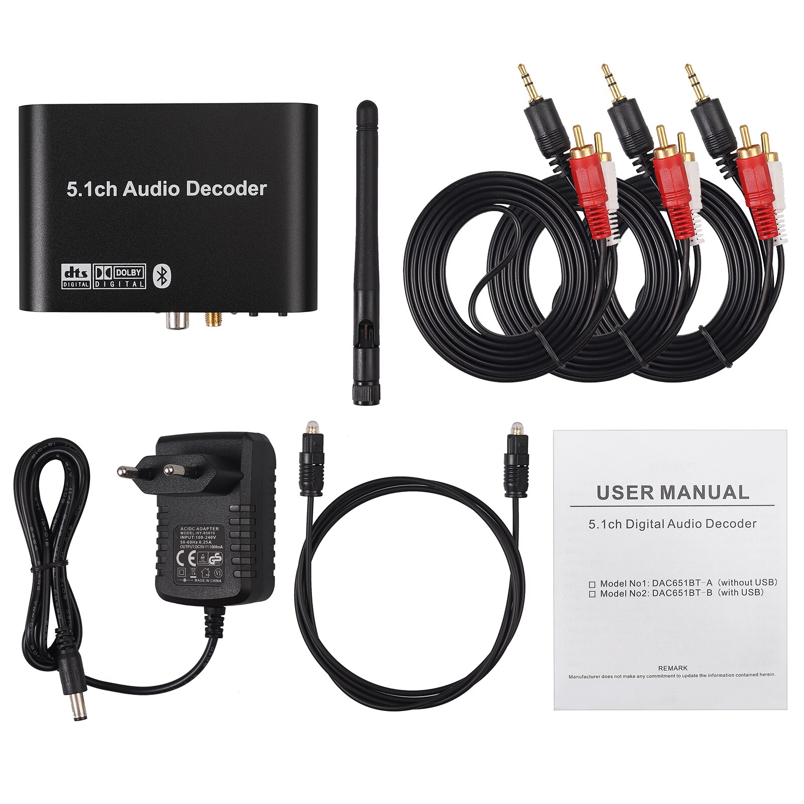 PROZOR 5.1CH Audio Decoder Bluetooth 5.0 Wireless Audio DAC Receiver Optical Adapter Coaxial AUX USB Disk Play Support DTS AC3