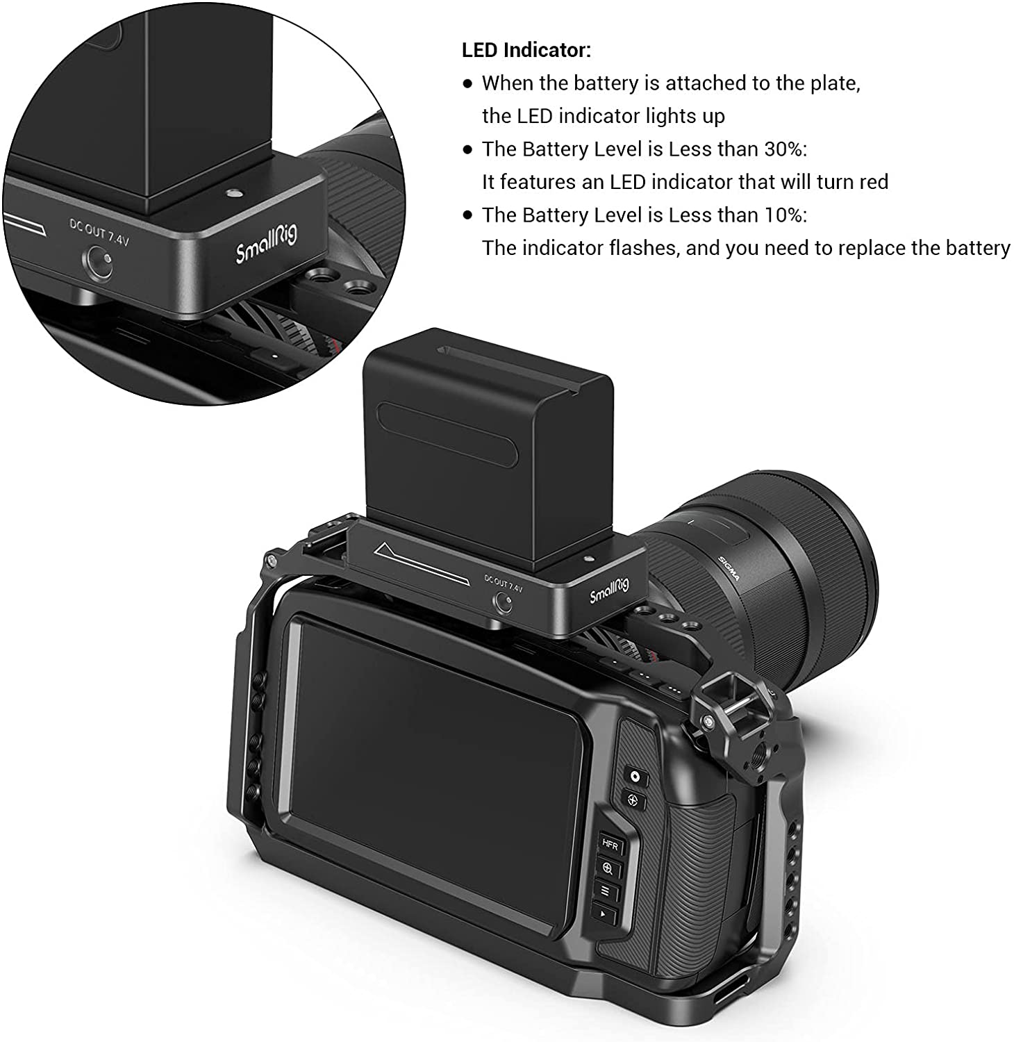 SMALLRIG NP-F Battery Adapter Plate Lite for BMPCC 4K &amp; 6K, ABS Material - 3093