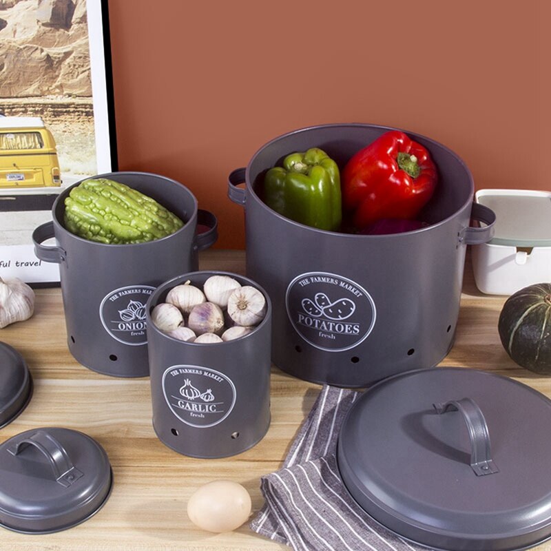 3 Pcs Storage Box Potatoes Onions Garlic Bin Kitchen Food Container Buckets Breathable Metal Box Potato Bucket
