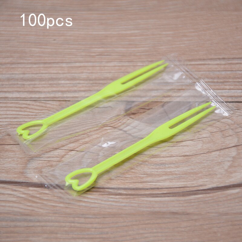 30/50/100 stücke Einweg Obst Gabeln Stick Einzeln Warpped Lebensmittel Forcks Hochzeit Party Weihnachten Für Kunststoff Gabel obst Kuchen: Green-100pcs