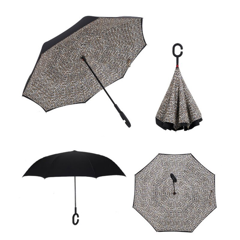 80 Cm Dubbele Laag Zelf Ondersteuning Paraplu Winddicht Opvouwbare Reverse Omgekeerde Regen Bescherming Inside Out C-Haak Auto Handsfree