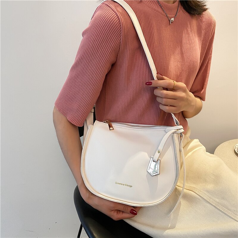 Casual Solid Color Small Crossbody Bags for Women Simple PU Leather Letter Shoulder Bag Ladies Purses and Handbags