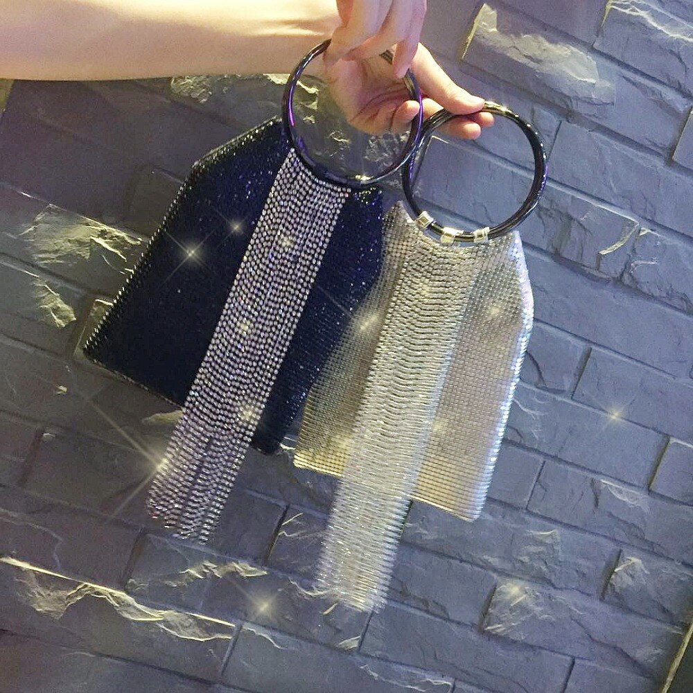 Luxury Diamond Tassel Women Handbag Sequined Mini Bag For Ladies Bling Party Purse Mobile Phone Bag Messenger Bag