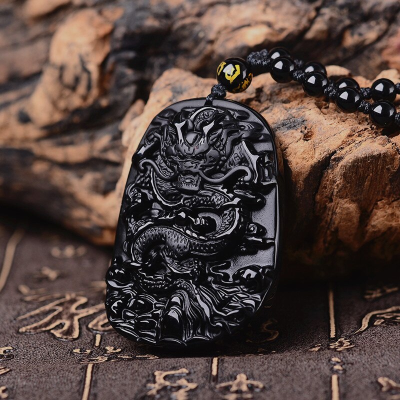 QIANXU Schwarz Obsidian Drachen Halskette Anhänger Jade Anhänger Schmuck Edlen Schmuck