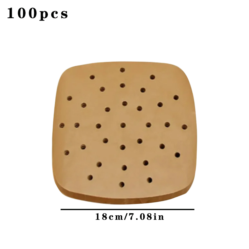 100PCS Air Fryer Paper Disposable Steamer Liners Kitchen Bakeware Papers Baking Non-Stick Steaming Mat Oil-absorbing Paper: army green