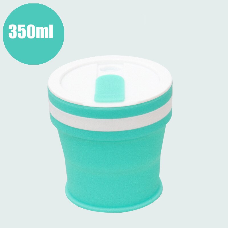 Opvouwbare Siliconen Cup Mokken Draagbare Siliconen Telescopische Drinken Inklapbare Silica Koffie Cup Met Deksels Reizen 350ml en 550ml: 350ml Cyan