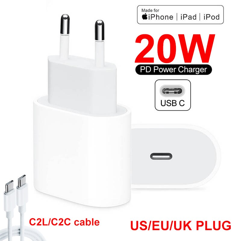 20w PD Charger USB-C Power Adapter With Type C Cable Fast Charger For iPhone 12 Pro Max mini iphone12 iPad Pro For Samsung