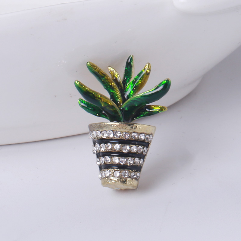 Emaljkaktusbroscher för kvinnor unisex gröna strass växtnålar bankett fest ryggsäck smycken accessoarer