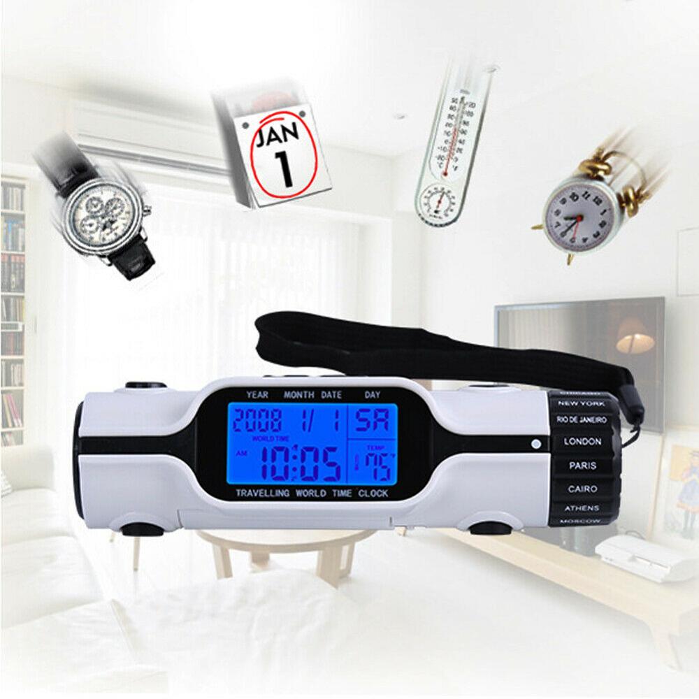 LED Digital Alarm Clock With Blue Backlight LCD Display Calendar Thermometer Display Flashlight Date Travel Alarm