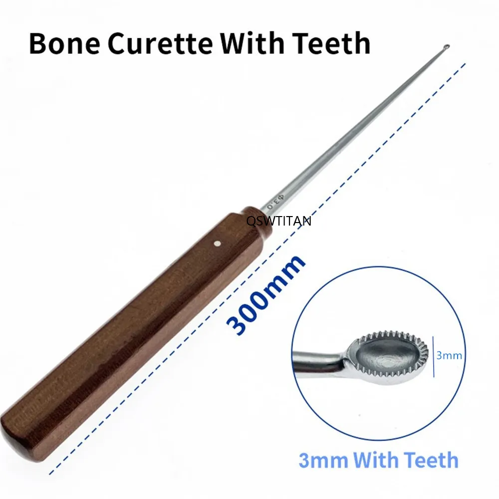 Cureta ortopédica para huesos con dientes, cuchara para huesos de acero inoxidable, instrumentos quirúrgicos ortopédicos: Marrón