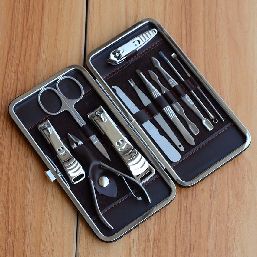 12 stuks manicure pedicure gereedschap nagelknipper reiniger nagelriemset nagelverzorging oorspuit verzorgingssets voor volwassenen en kinderen