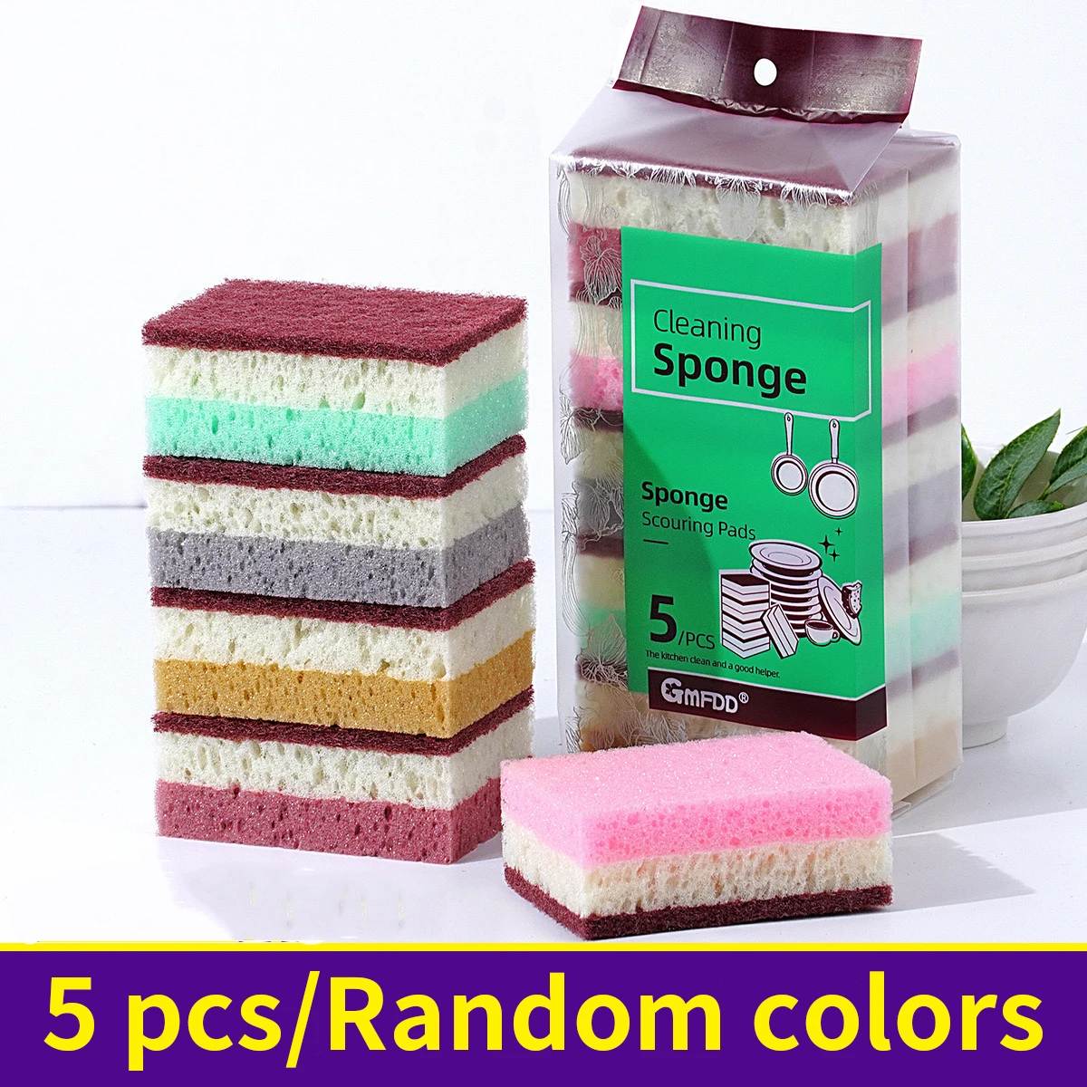 High density sponge cleaning cloth, dishwashing cloth, non greasy kitchen and catering supplies, sponge brush, pot and bowl: army green