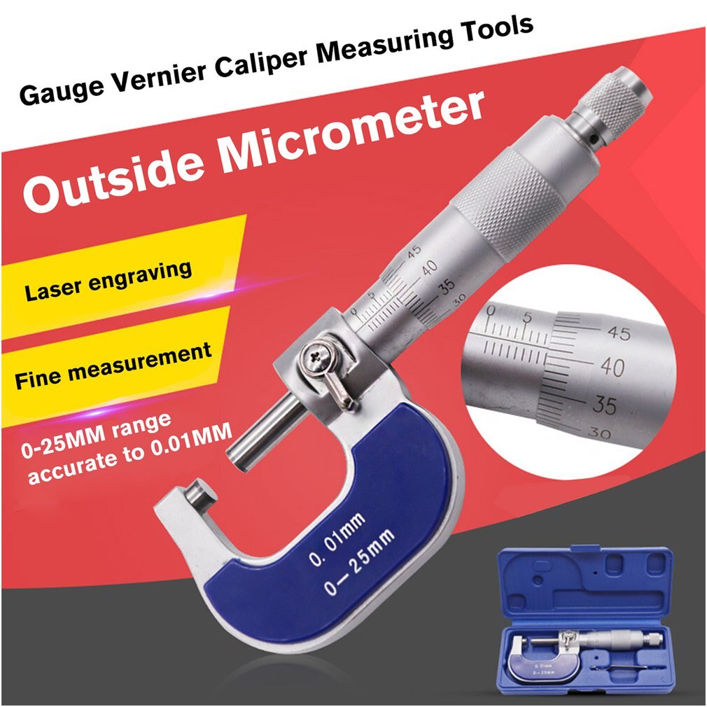 Handheld Precision Outside Micrometer 0-25mm/0.01mm Gauge Vernier Caliper Meter Carbide Tip Measuring Tools