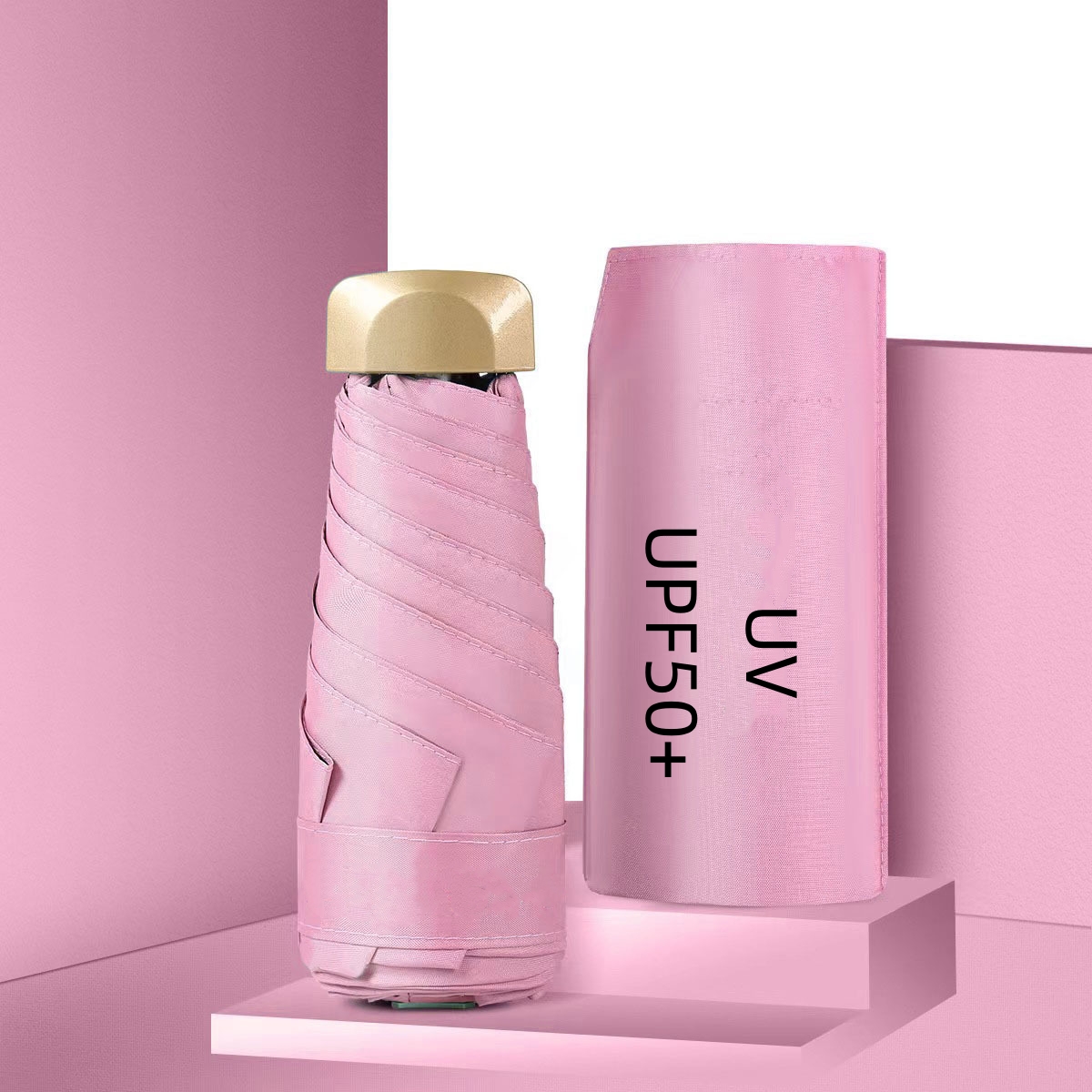 Mini Pocket Umbrella Small Sun Rain Umbrella Vinyl Folding Umbrella UV Ultraviolet Protection Sun Shade Pocket Parasol Capsule: Orange