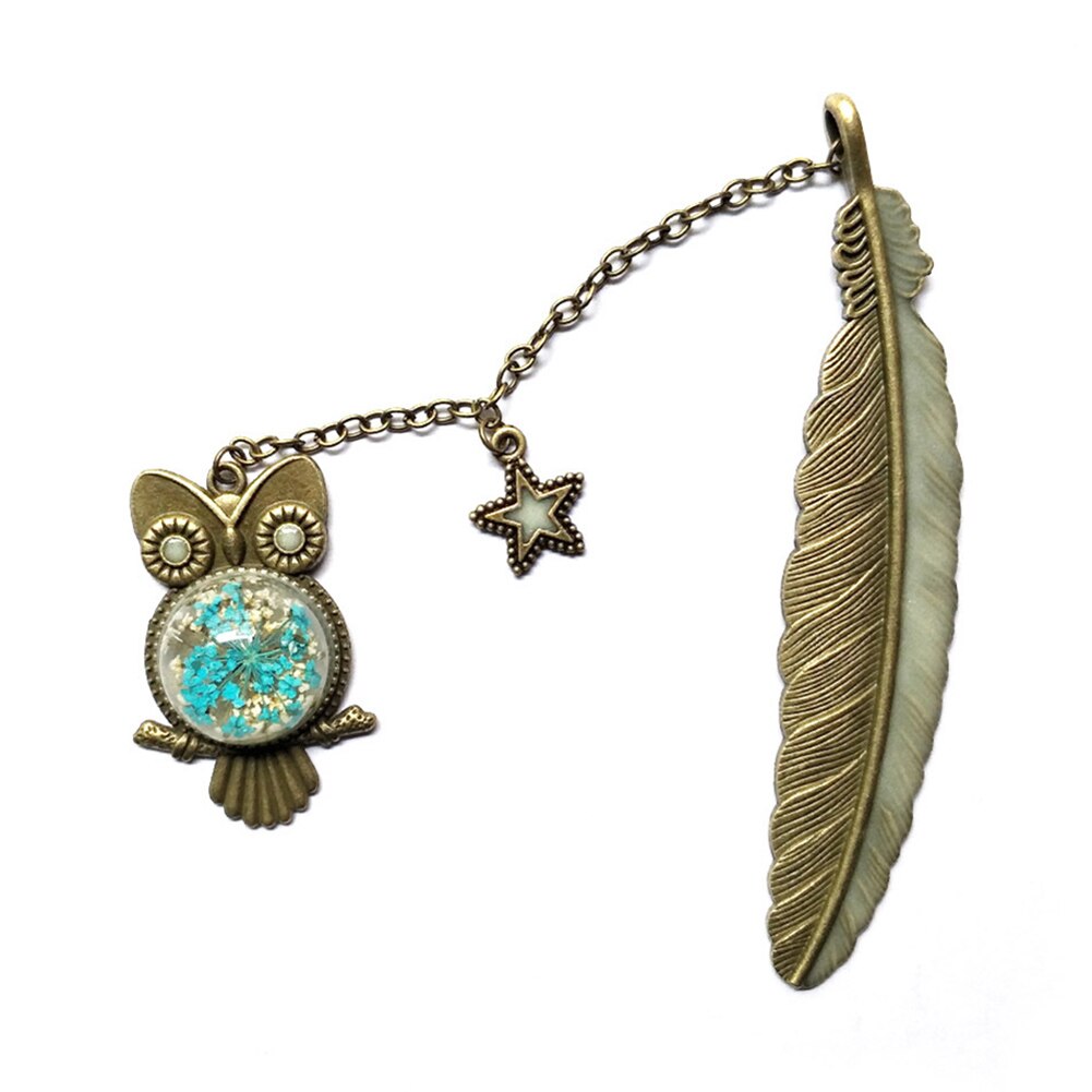Metal Bookmark Feather Crown Luminous Feather Owl Bookmark Glow In The Dark Label Read Maker Book Accessories: A8