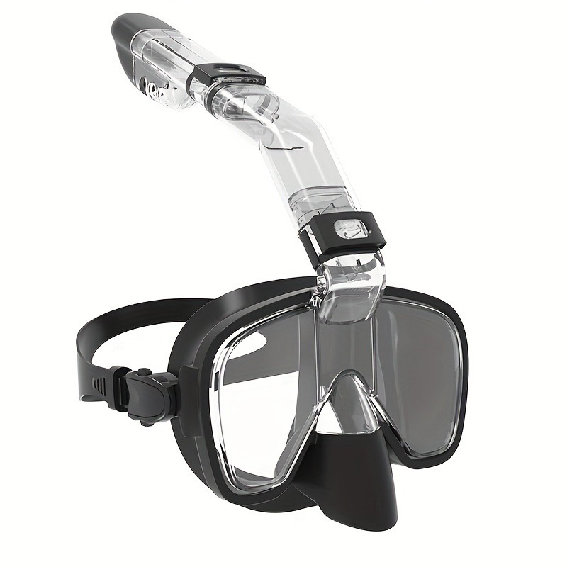Panorámica 180 ° Máscara de snorkel: gafas de buceo de media cara antifugas y antivaho para snorkel: Negro / L / XL