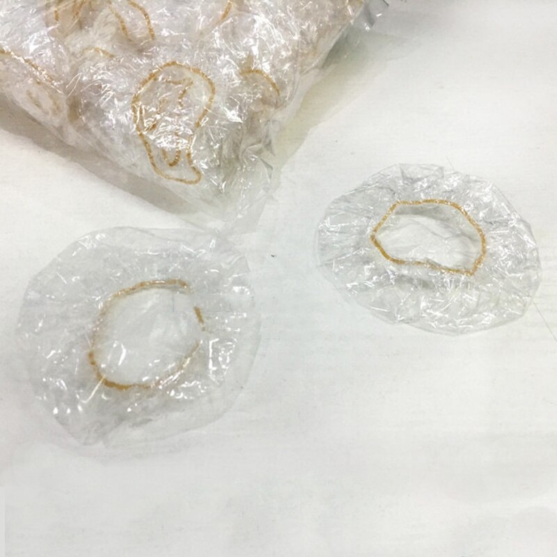 Capas desechables de peluquería, delantal de corte permanente, teñido de PE, paño impermeable, capa de peluquero, paño transparente para peluquería, 100 Uds.: 100pcs-earmuffs