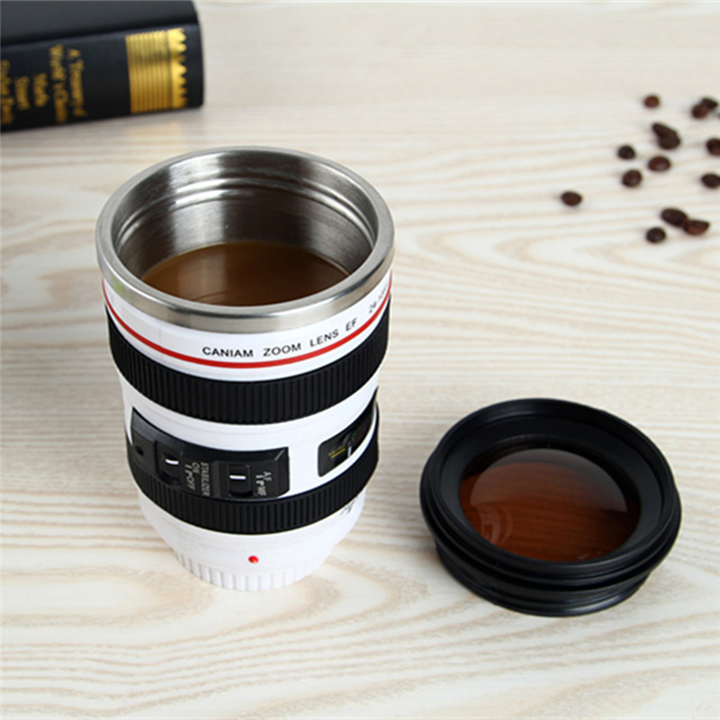 OUOH 6th Rvs Koffie Camera Lens Mok Cup Mok Rvs Thermosflessen: white