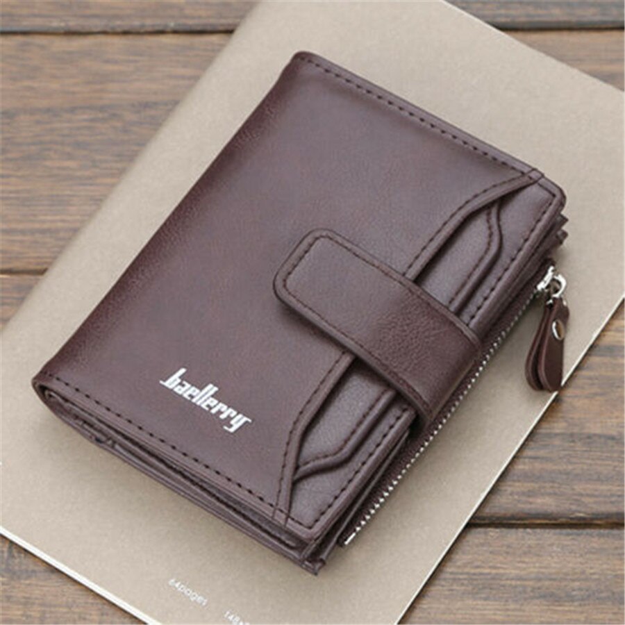 Stijl Mens Luxe Lederen Zachte Portemonnee Credit Card Houder Purse Solid Zwart Bruin Met Zip