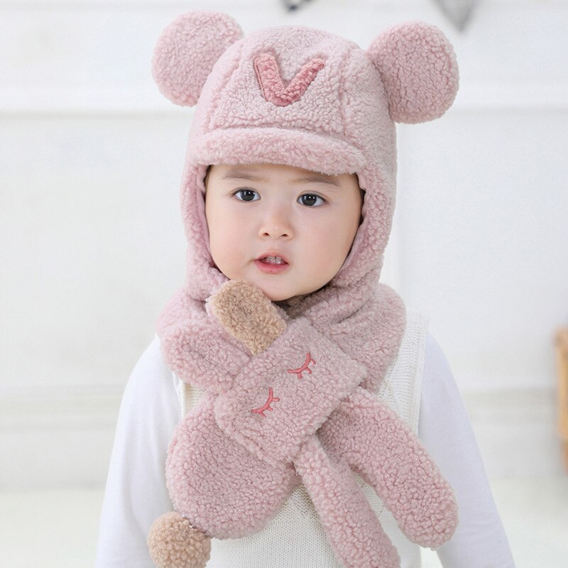 Traje de cuello y gorro de bombardero para bebé, otoño e invierno, dibujos animados para niños, niño y niña, juegos de gorro y bufanda gruesos y cálidos