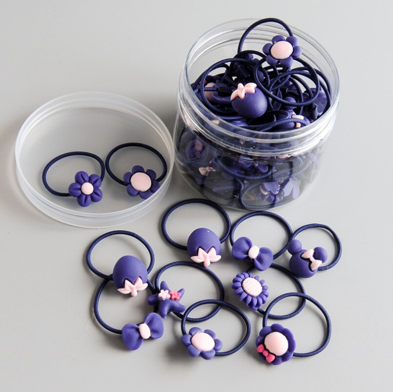 Conjunto de 40 bandas elásticas para el pelo para niña, cintas para la cabeza, diademas de goma, lazos de dibujos animados para niña, accesorios para el cabello para bebé: Dark Purple