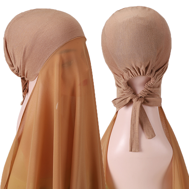 Tulband Hoed Motorkap Voile Moslim Zware Chiffon Hijab Met Bonnet Elastische Touw Gratis Gebruik Stijl Gratis Gebruik Sjaals: COLOR 12
