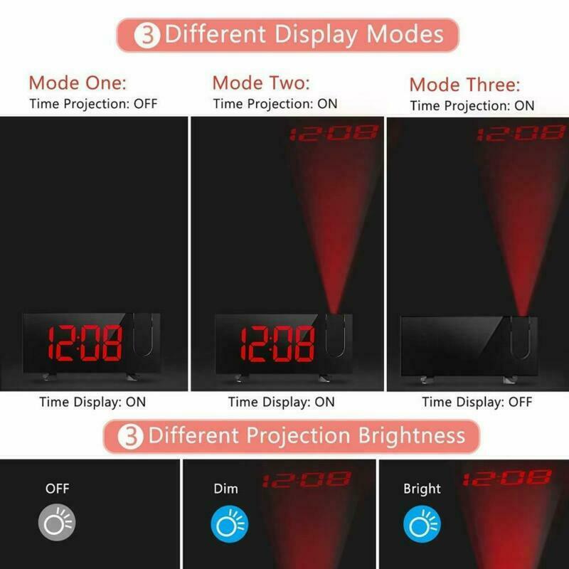 LED Display Time Digital Alarm Clock Projection Backlight with 180° Rotatable USB Charge FM Radio Snooze Function Table Clocks