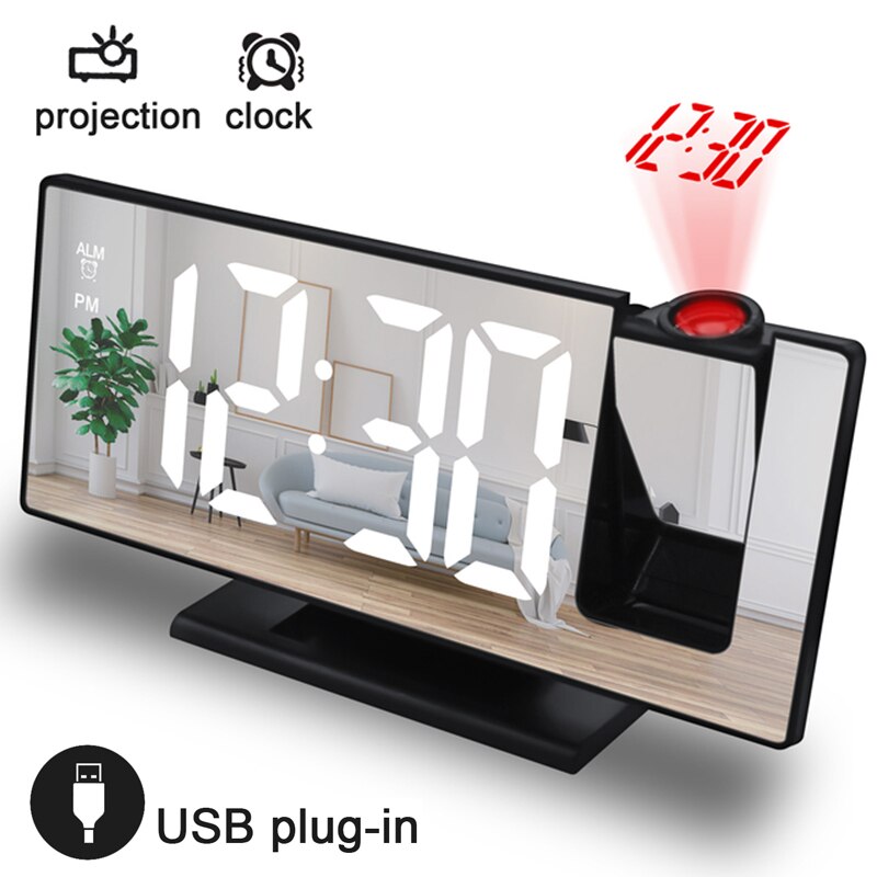 LED Digital Smart Projector Alarm Clock Table Electronic Desktop Clock USB Wake Up With 180° Time Projector Snooze Alarm Clock: A01 With projection