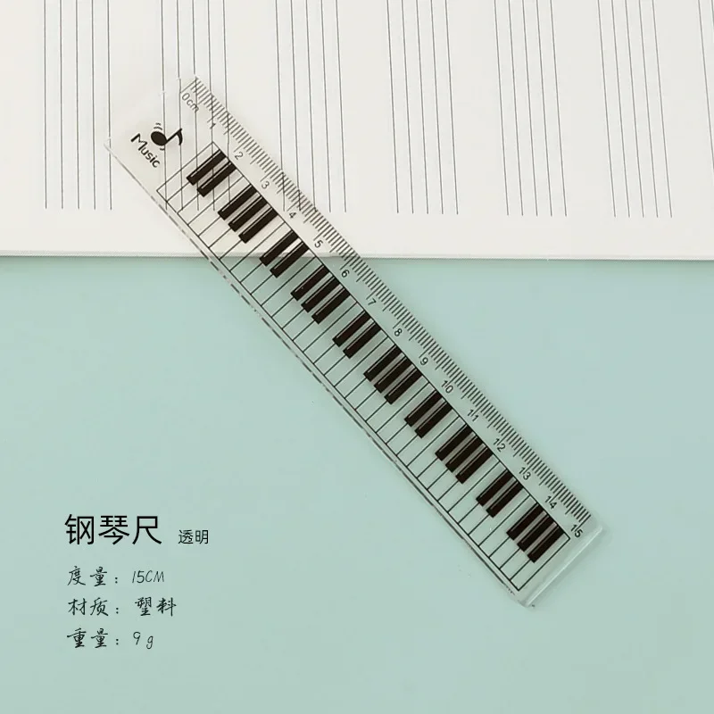 Office Stationery Music Straight Rulers Cat Musical Note Piano Transparent Ruler Bookmarks Measuring Scale Supply: Clear
