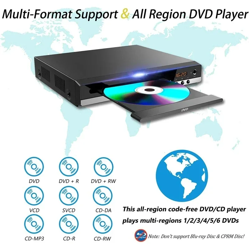 Full HD DVD-Player 1080P High Definition CD/EVD/VCD-Player mit AV- und HDMI-Ausgang Mikrofon USB für Home TV KTV Party