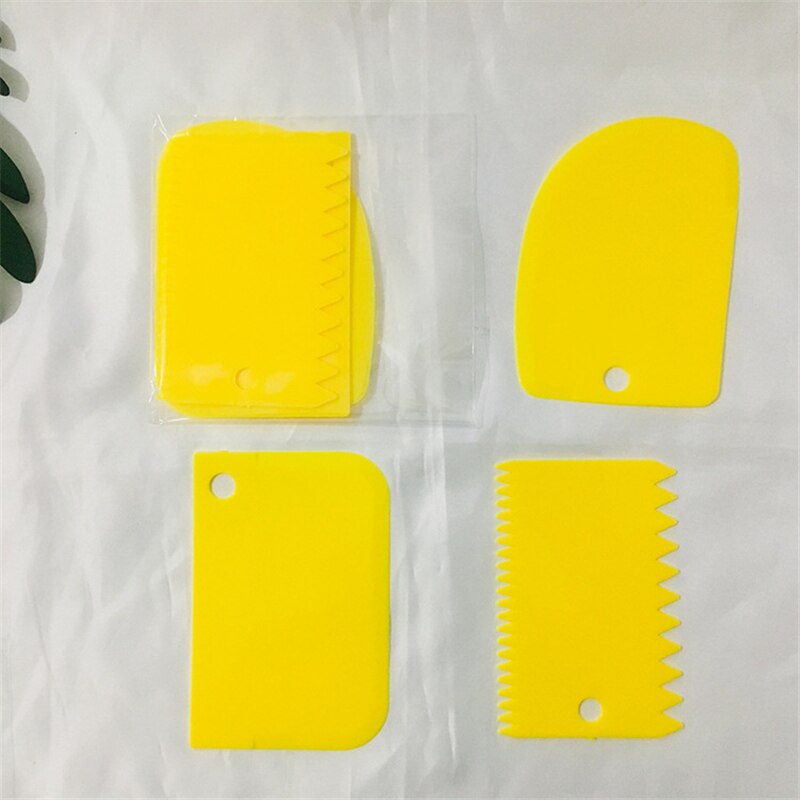 3Pc Keuken Gadget Bakken Gebak Tool Plastic Deeg Mes Ice Fondant Schraper Decoratie Glad Gekartelde Spatels Cake Cutter Tool: Yellow