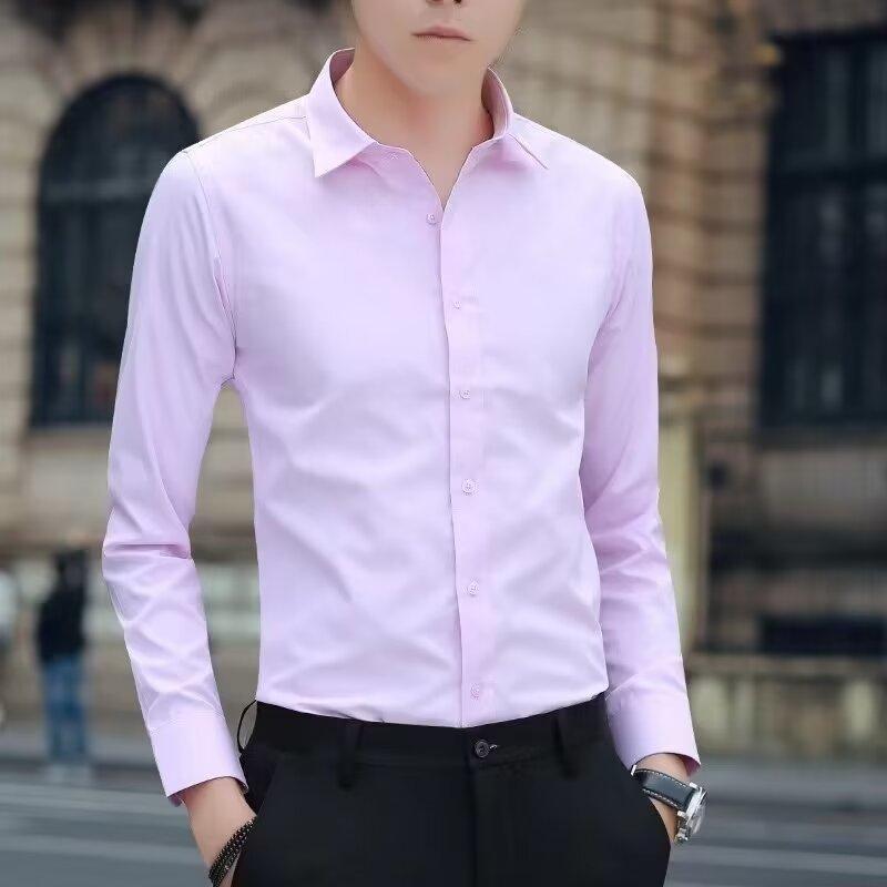 Sommer-Taschen-Langarm-weißes Hemd für Herren, dünn, Geschäft, professionelle formelle Kleidung, langärmelig, Trend 2025, neues Hemd Zoll: 5XL / Rosa