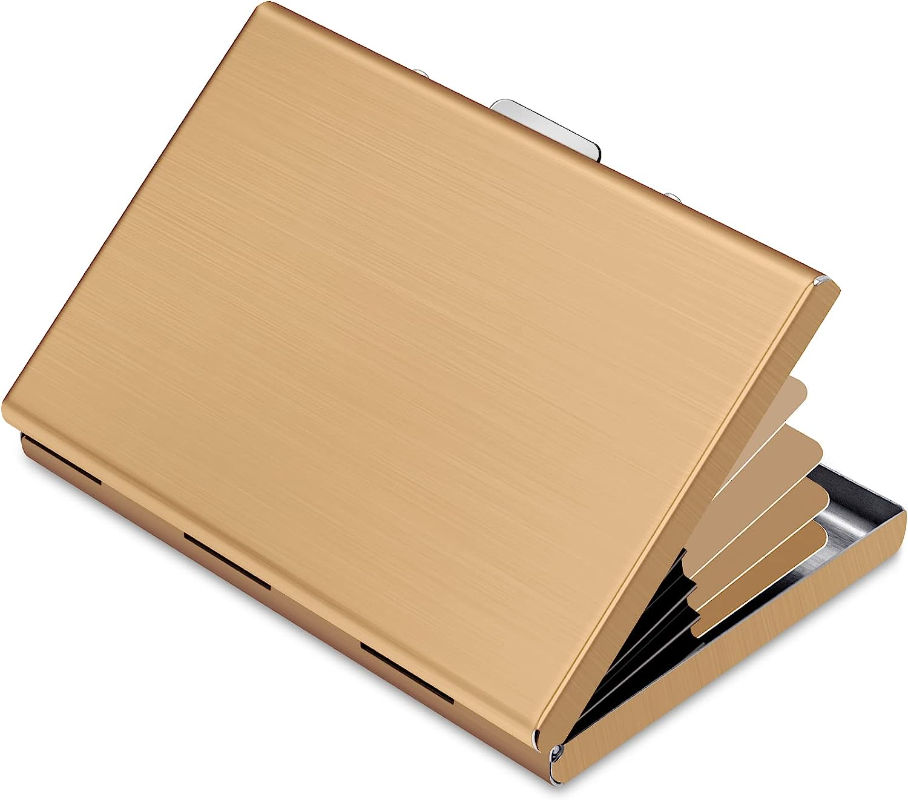 Anti-escaneo RFID 6 tarjetas de gran capacidad de aluminio Metal tarjetero de crédito funda tipo billetera con bloqueo delgado protección para tarjetas de visita