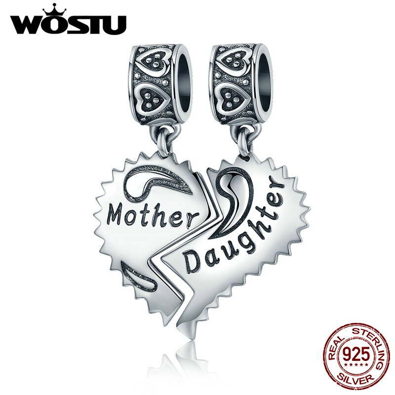 WOSTU 100% 925 Sterling Silver Mother &amp; Daughter Love Forever Dangle Bead fit original WST charm Bracelet Pendant FIC427