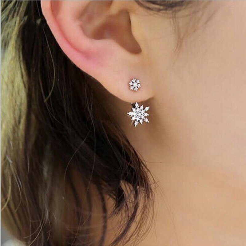 Nuevos pendientes femeninos SE158 chapados en plata de ley 925 pequeños copos de nieve brillantes y frescos de Micro-conjunto largo de cristal para mujer