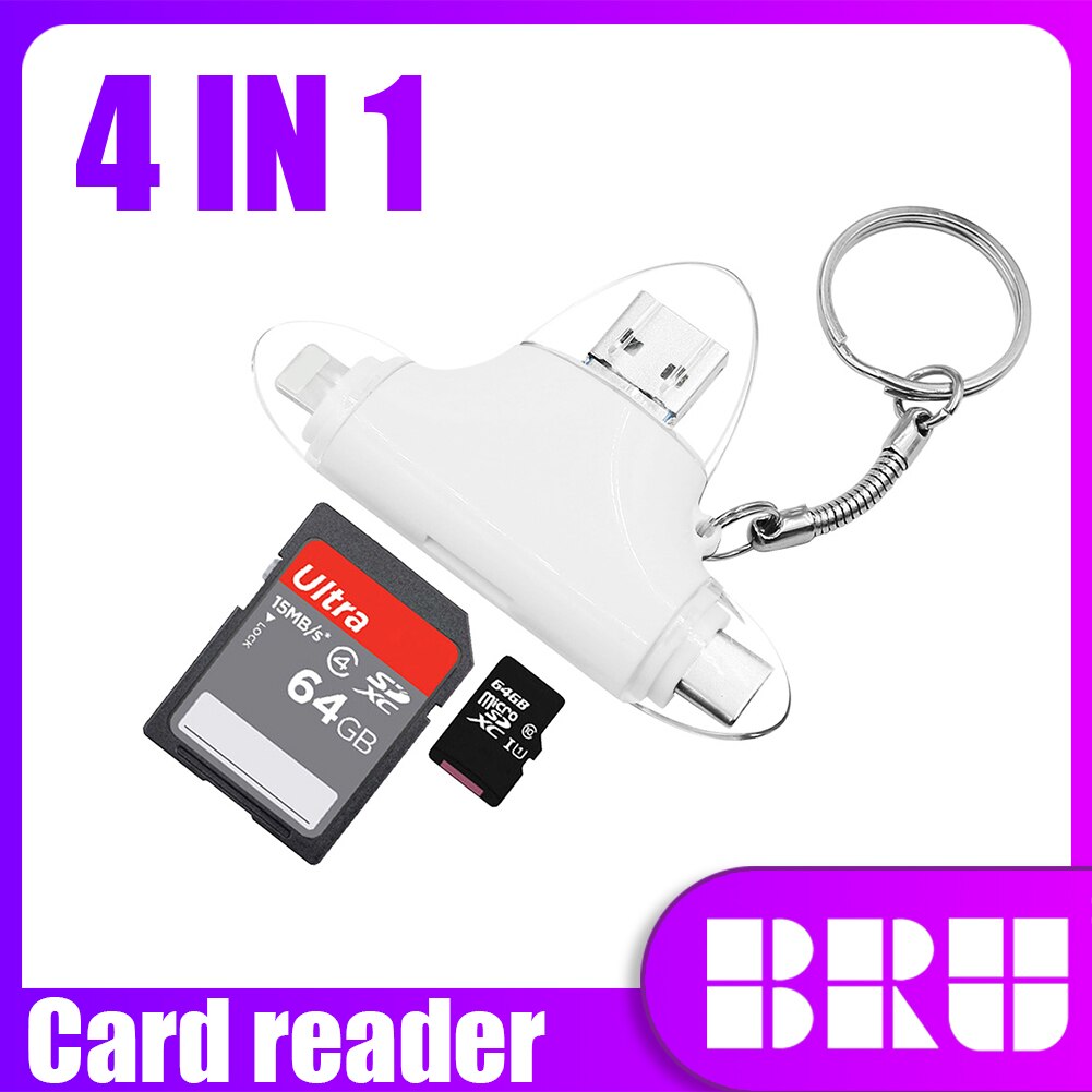 Bru Sd-kaartlezer Memory Micro Sd Adapter 4in1 Otg Memory Kaartlezer All In One Voor Iphone Naar Type C usb Micro Sd-kaart