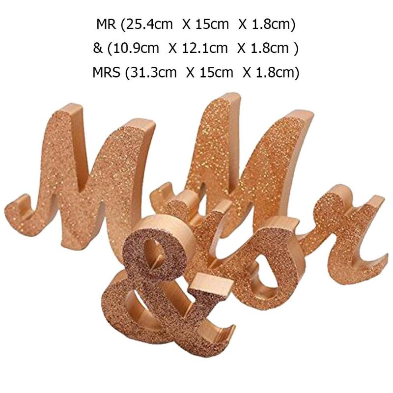 3 piezas de brillo romántico MR MRS letras decorativas signos boda foto Prop Set tablero de abedul + Accesorios de boda de madera contrachapada