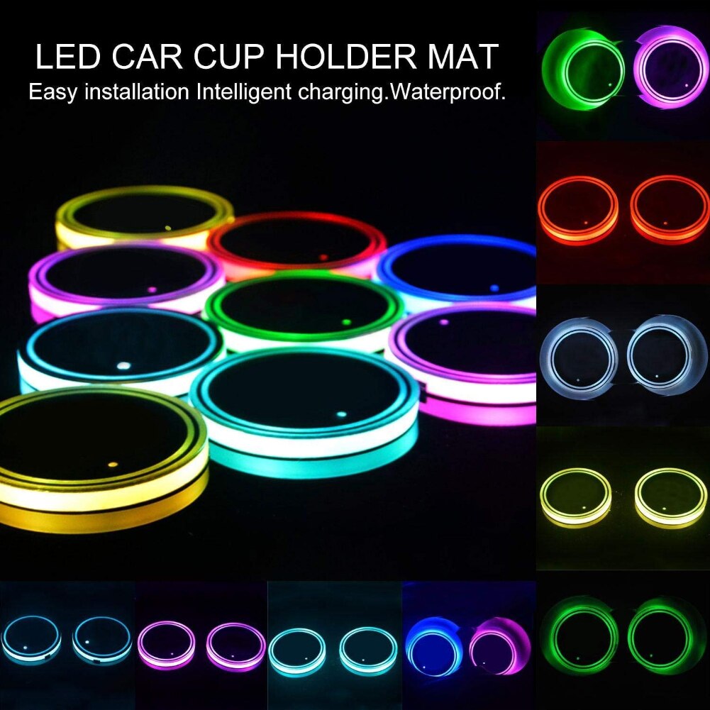 Universal LED Car Cup Holder RGB Light Mat Pad Drink Coaster Interior Decoration Car Cup Pad LED Car Atmosphere Light