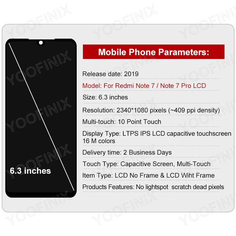 Piezas de repuesto para Xiaomi Redmi Note 7, Digitalizador de pantalla táctil LCD Original de 6,3 pulgadas, M1901F7G