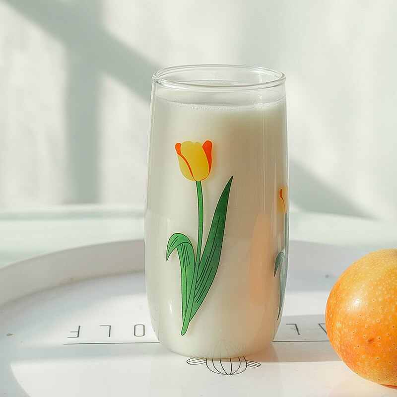 390ml japan og sør-korea håndmalt tulipan blomst glass kopp husholdning varmebestandig drikkekopp stor mage mousse kopp