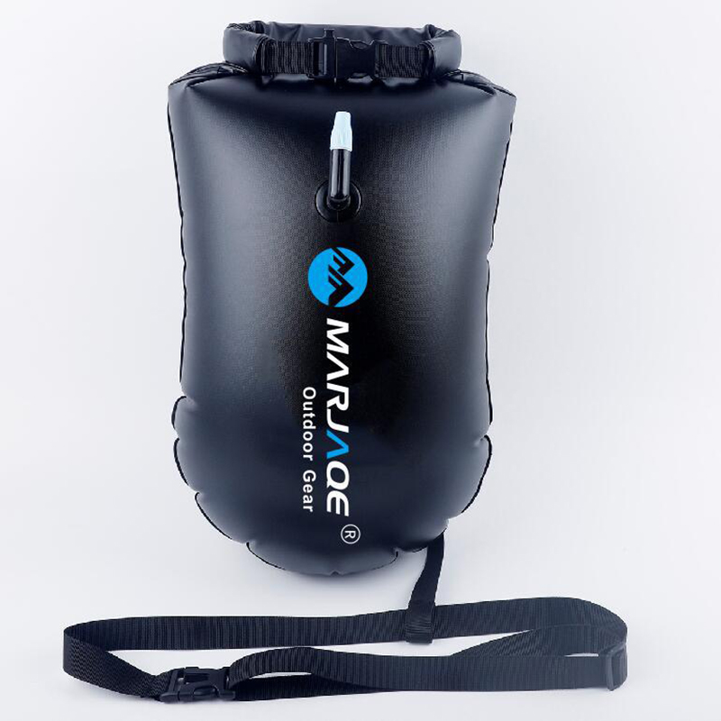 Portable 20L Safety Swimming Buoy Inflatable Lifeguard Float Dry Storage Tow Bag Wearable Waist Belt for Open Water Swimming: black