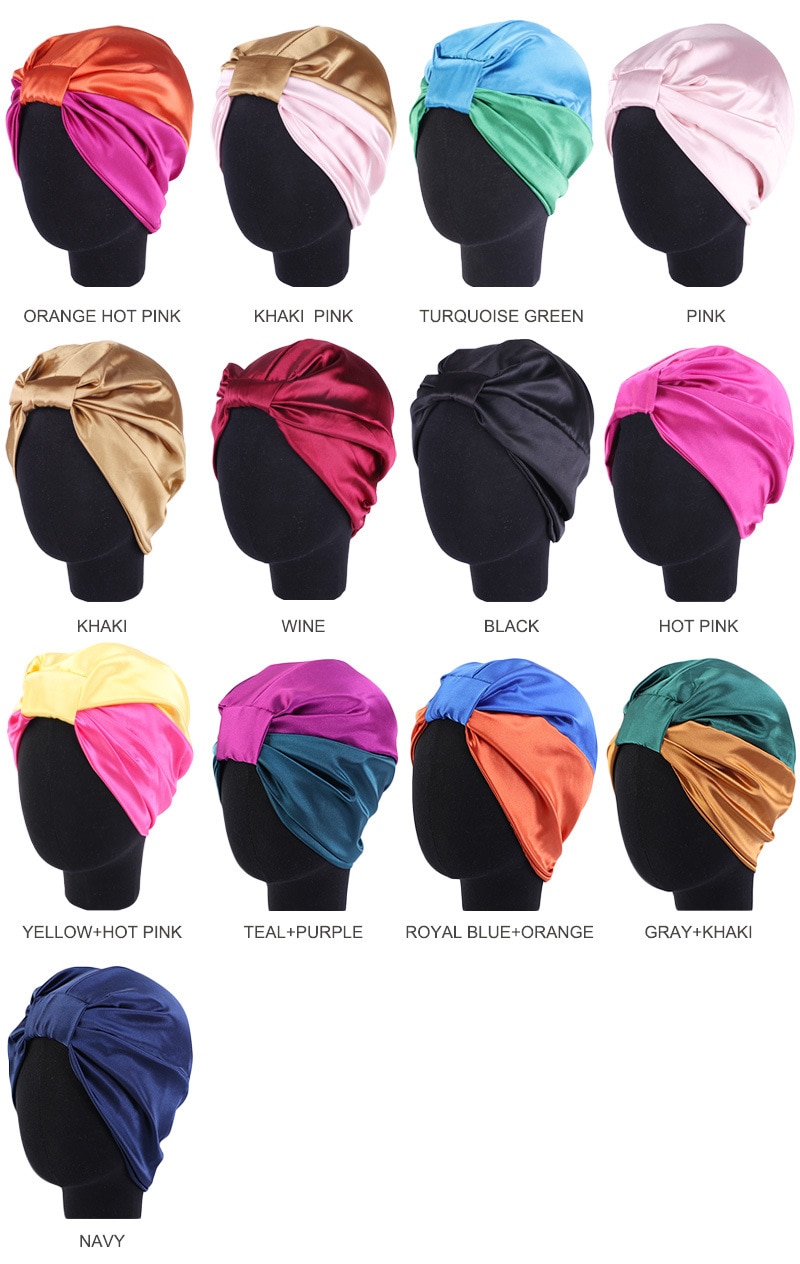 Bonnet de Salon en soie, Double couche, pour soins capillaires, Turban en Satin, Bonnet pour dormir, douche, couvre-chef,